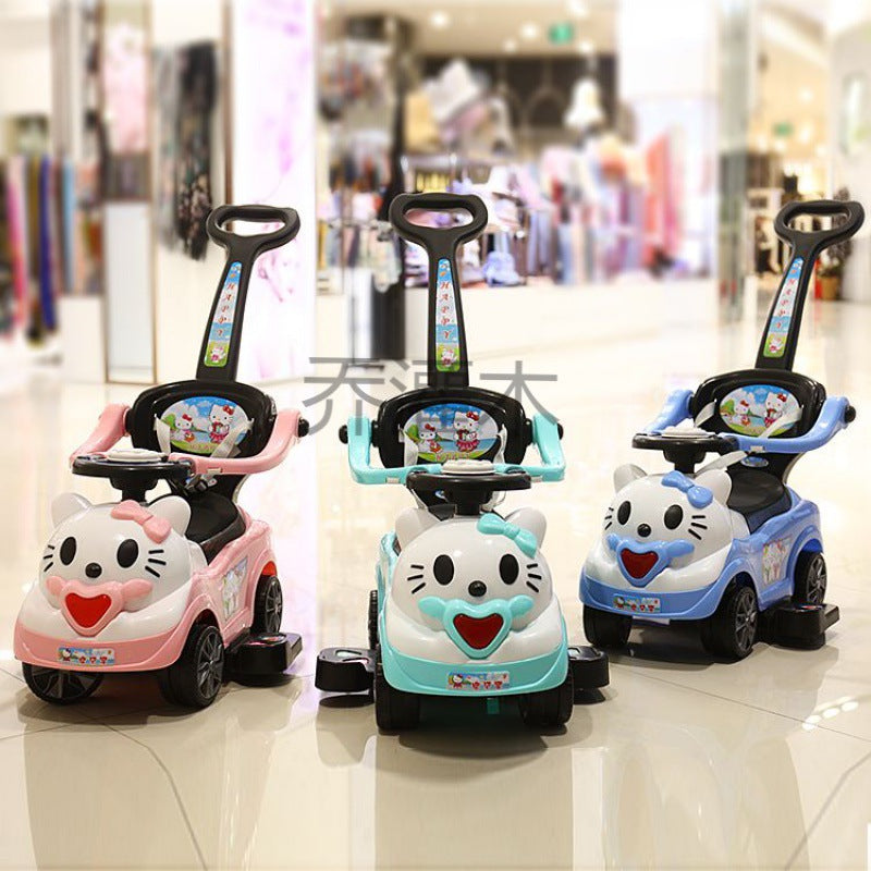 Qg Multi-functional Children's Swing Car 1-3 Years Old Baby Sliding Car With Music Hand Push Fence Toy Children Retail Second