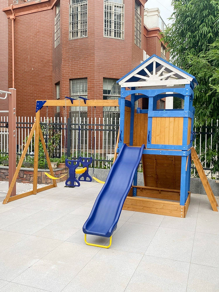 Baby Swing Slide Outdoor Kindergarten Wooden Climbing Frame Outdoor Playground Yard Equipment 2-in-1 Retail Second