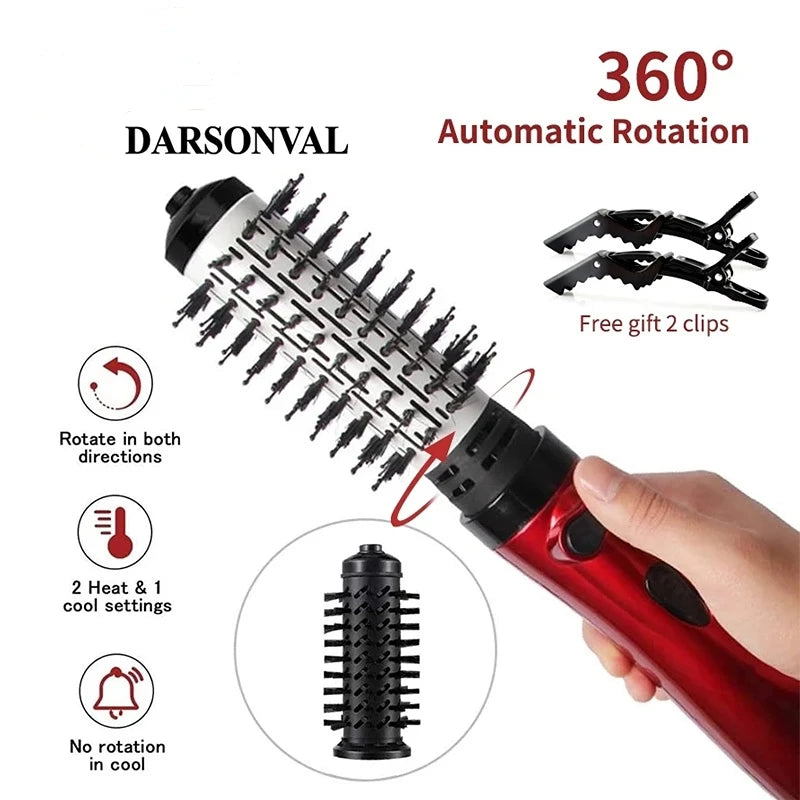 2 Replaceable Head 360 Rotating AirFlow Hot Air Brush Hair Straightener Curler Iron Volumizer Blowers Electric Hair Dryer Comb Retail Second