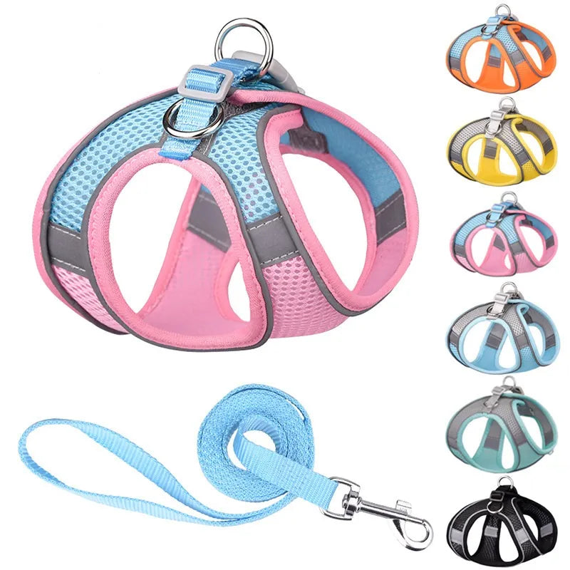 Dog Harness Leash Set for Small Dogs Adjustable Puppy Cat Harness Vest French Bulldog Chihuahua Pug Outdoor Walking Lead Leash Retail Second
