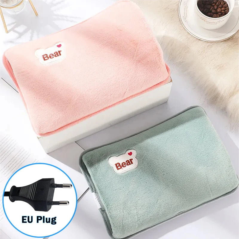 EU Plug Hand Warmer Electric Hot Water Bag Winter Soft Plush Charging Hot Water Bottle Rechargeable Warm Hand Pocket Retail Second