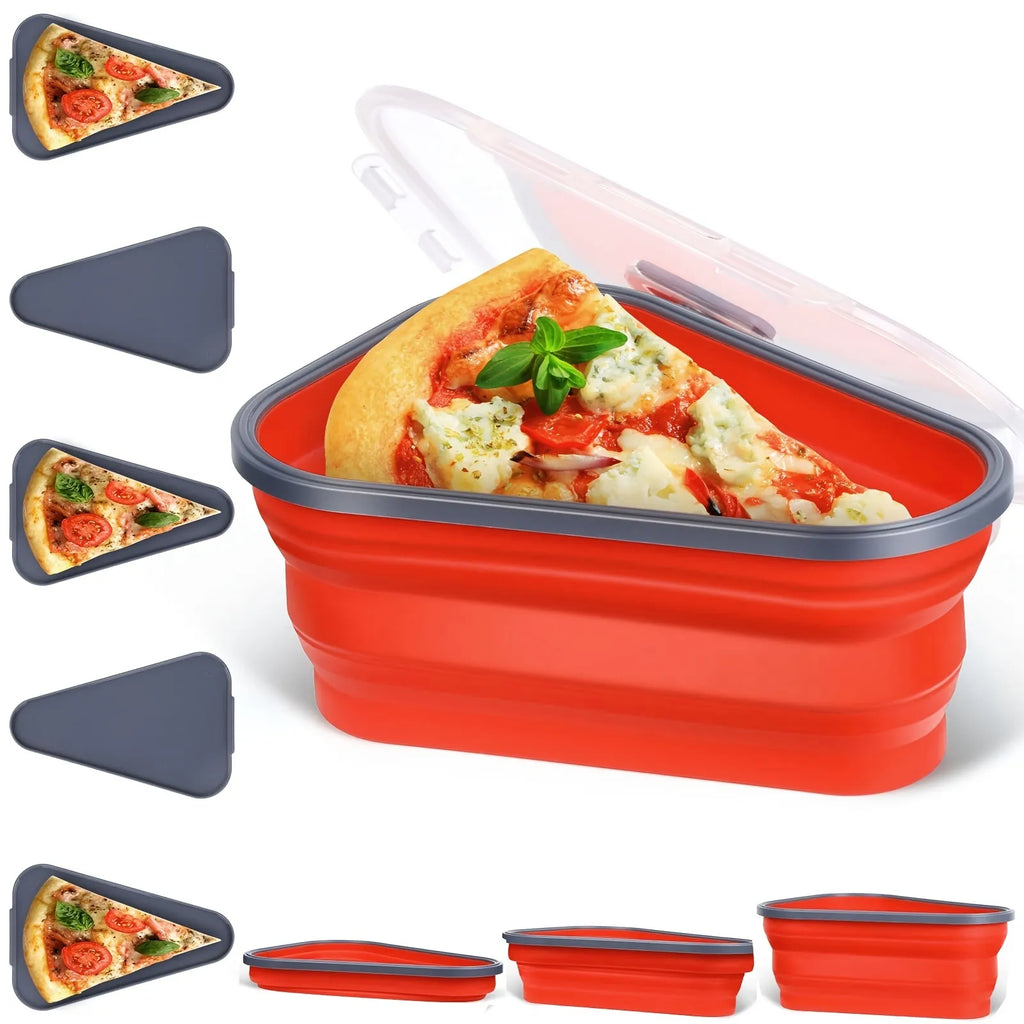 Pizza Storage Container, Collapsible Pizza Slice Container with 5 Microwavable Serving Trays, Reusable Pizza Pan Pizza Box Set w