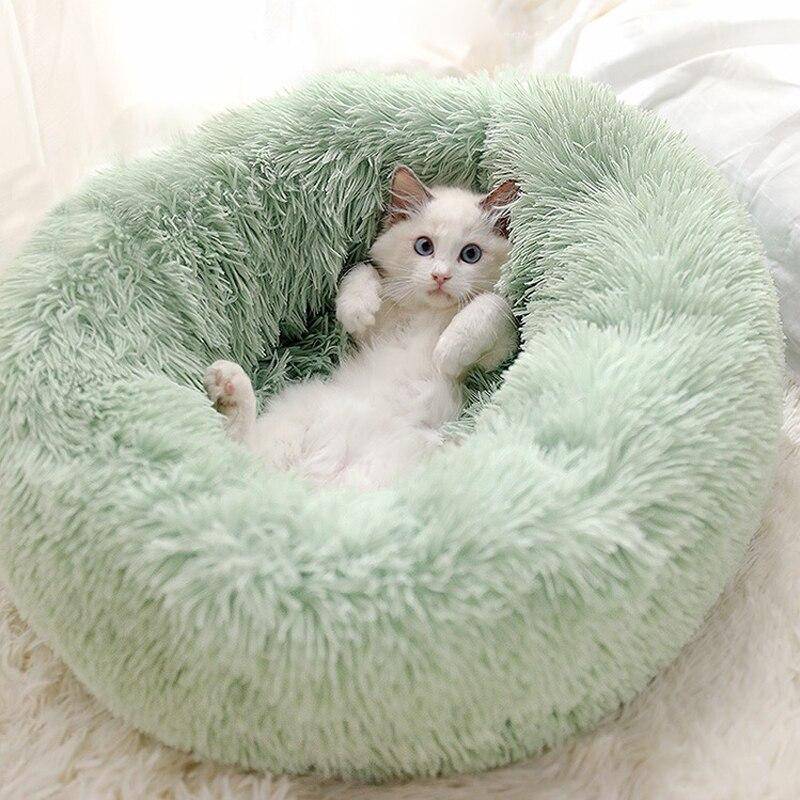 Dog Bed Warm Soft Plush Comfortable Pet Bed,Washable Waterproof Round Plush Donut Cats Nest Bed Soft Cushion, White